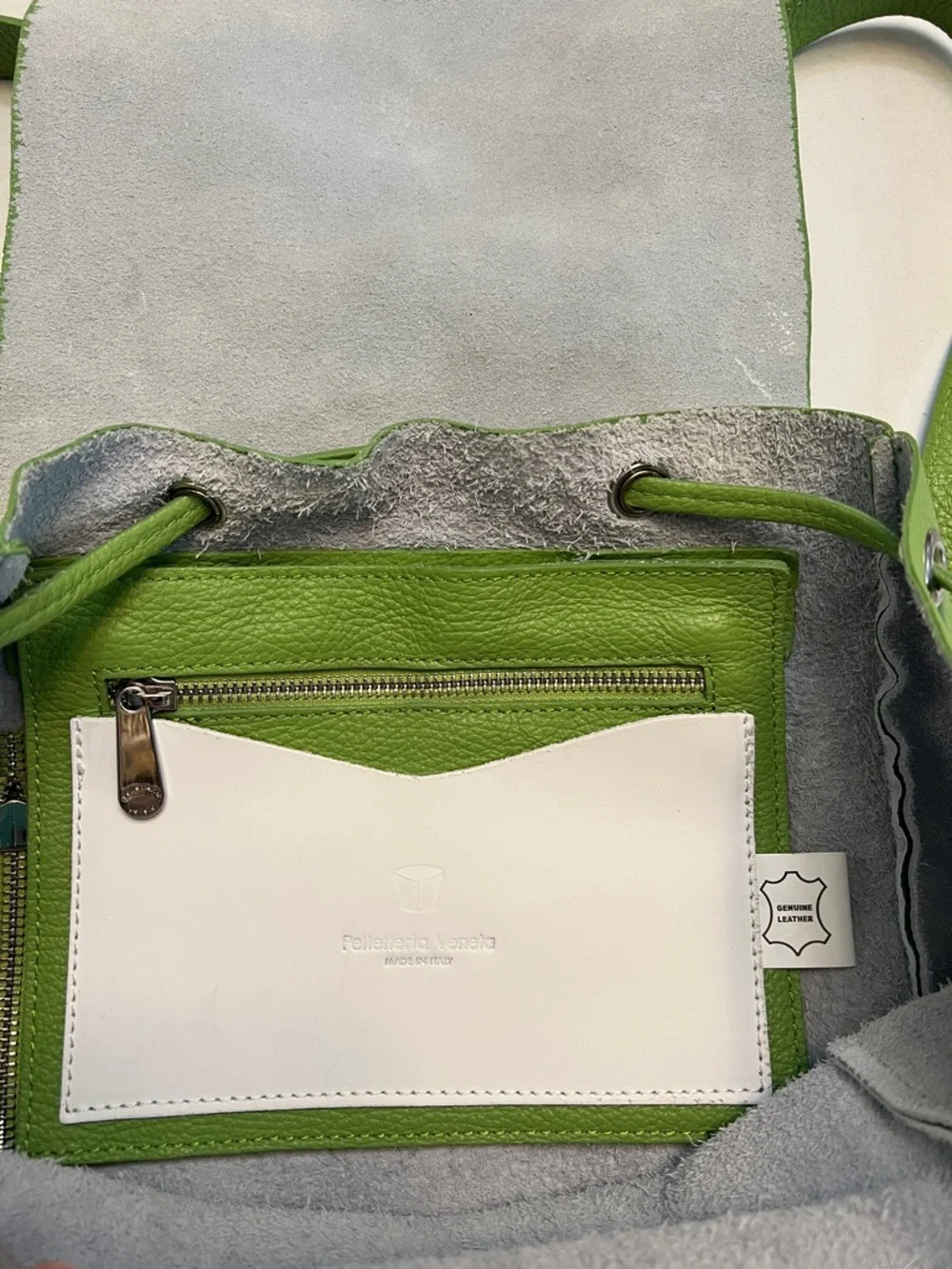 PELLETTERIA VENETA ITALY GREEN PEBBLED LEATHER BACKPACK BAG
